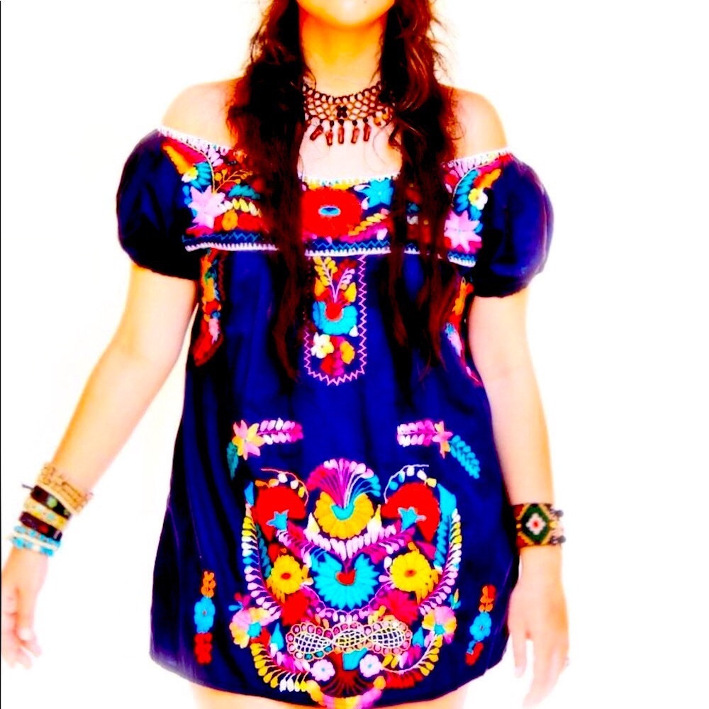 Mexican dress Embroidered Off shoulder Boho Chic tunic